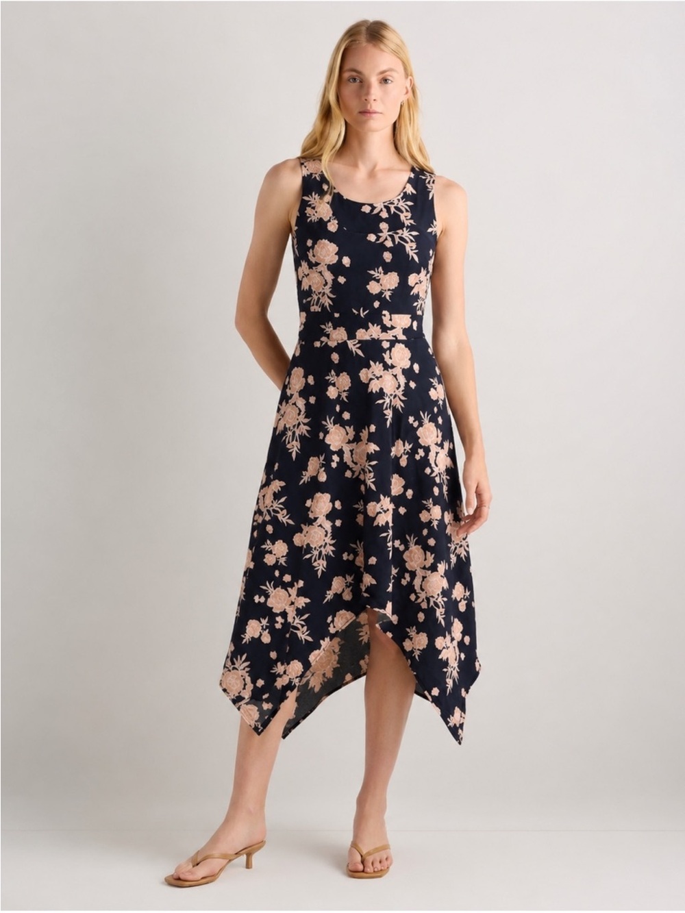Pact Organic Floral Twilight Asymmetrical Fit & Flare Midi Dress